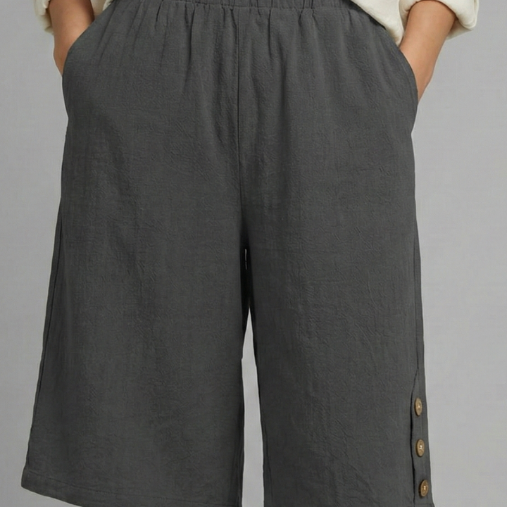 Women’s Shorts with Elastic Waist and Button Detail