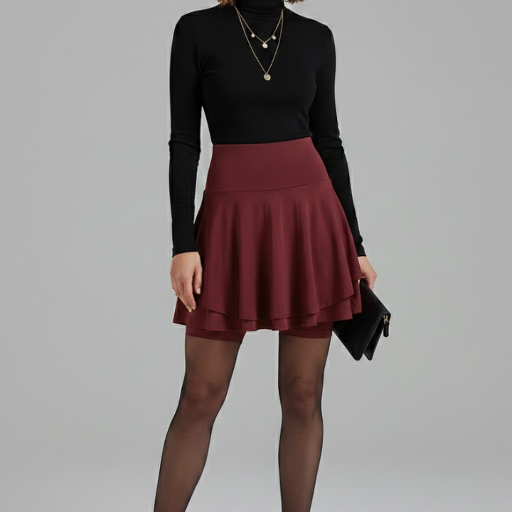 Women’s Skirt with High Waist and Built-In Shorts