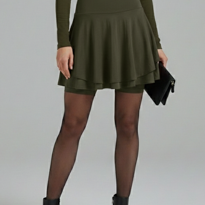 Women’s Skirt with High Waist and Built-In Shorts