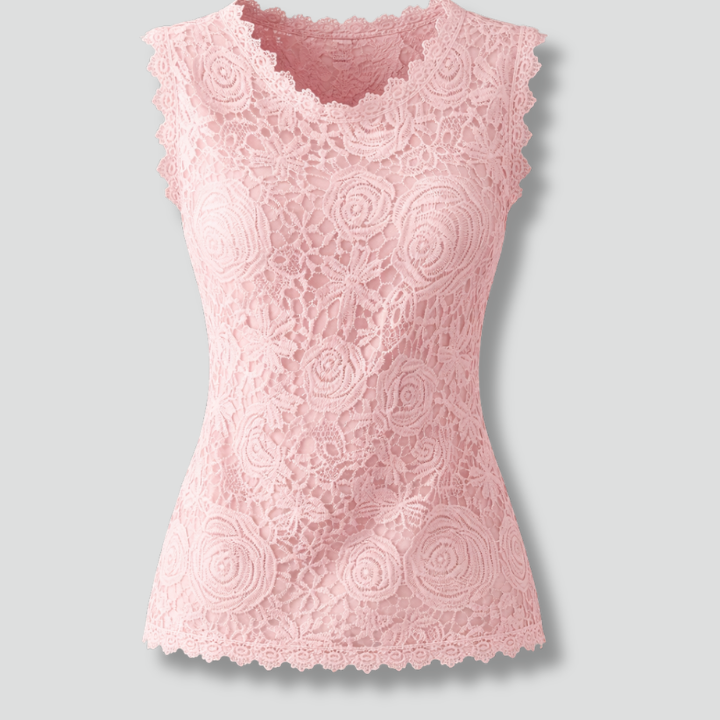 Women’s Sleeveless Blouse with V-Neck and Lace Surface
