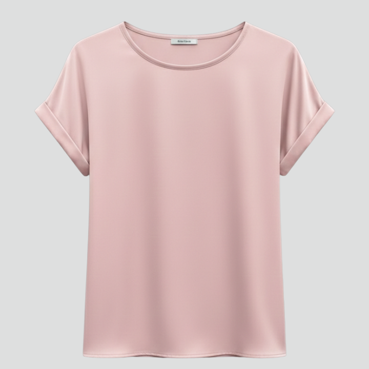 Women’s T-Shirt with Round Neckline and Rolled Sleeves
