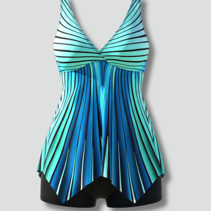 Women’s Tankini Swimsuit with V-Neck and Pleated Hem