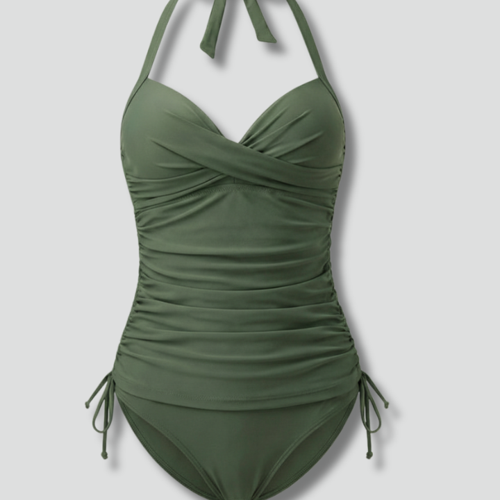 Women’s Tankini Swimsuit with V-Neck and Ruched Sides