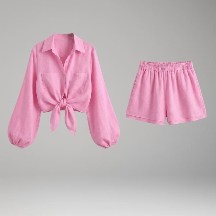 Women’s Two-Piece Set with Button Shirt and Shorts