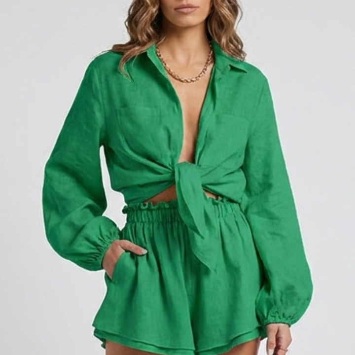 Women’s Two-Piece Set with Button Shirt and Shorts