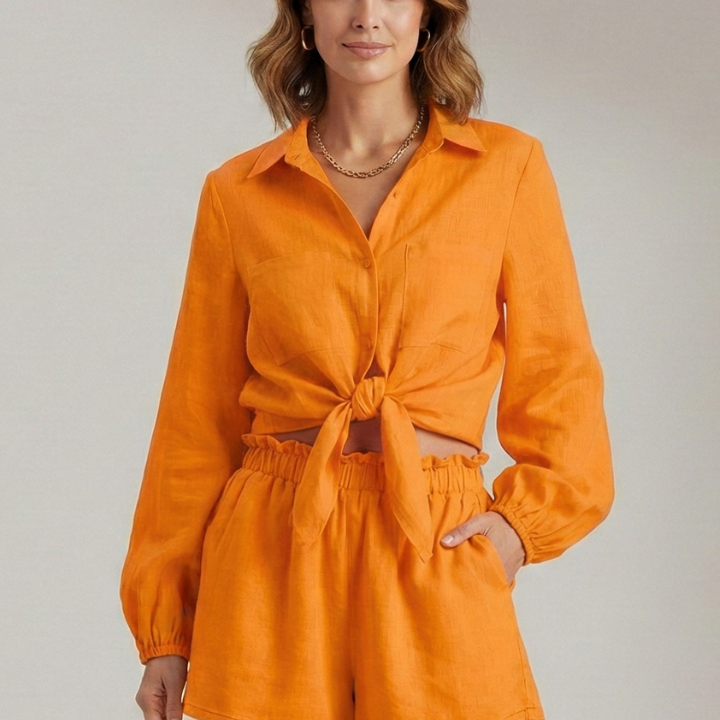 Women’s Two-Piece Set with Button Shirt and Shorts