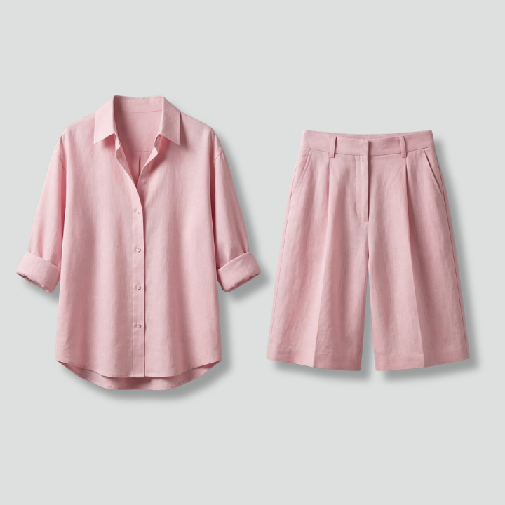 Women’s Two-Piece Set with Button Shirt and Wide Shorts
