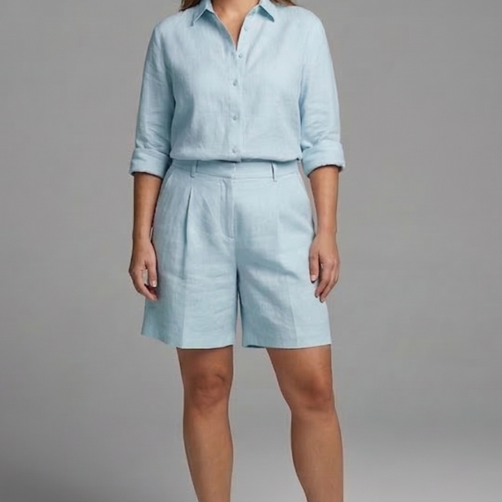 Women’s Two-Piece Set with Button Shirt and Wide Shorts