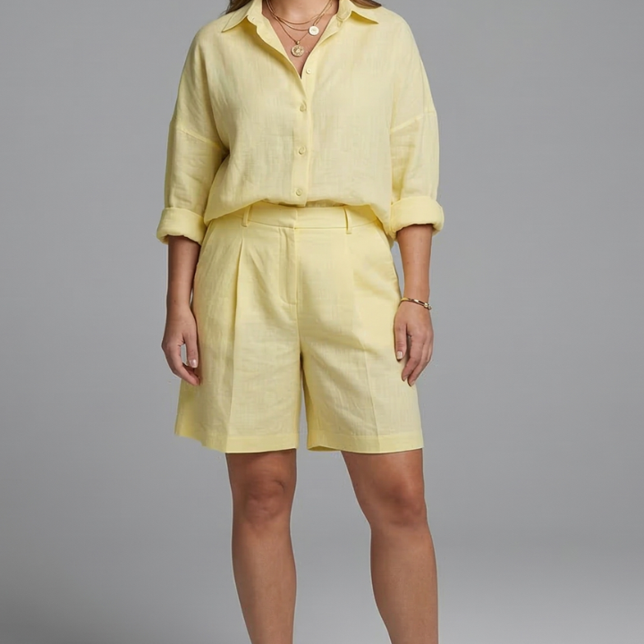 Women’s Two-Piece Set with Button Shirt and Wide Shorts