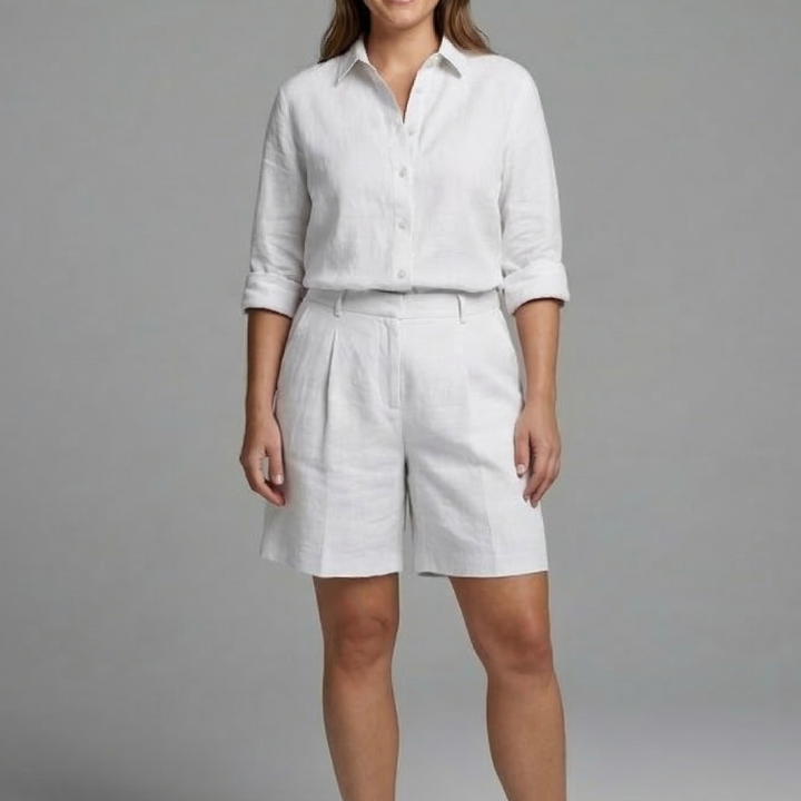 Women’s Two-Piece Set with Button Shirt and Wide Shorts