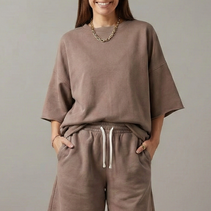 Women’s Two-Piece Set with Crop Top and Drawstring Shorts