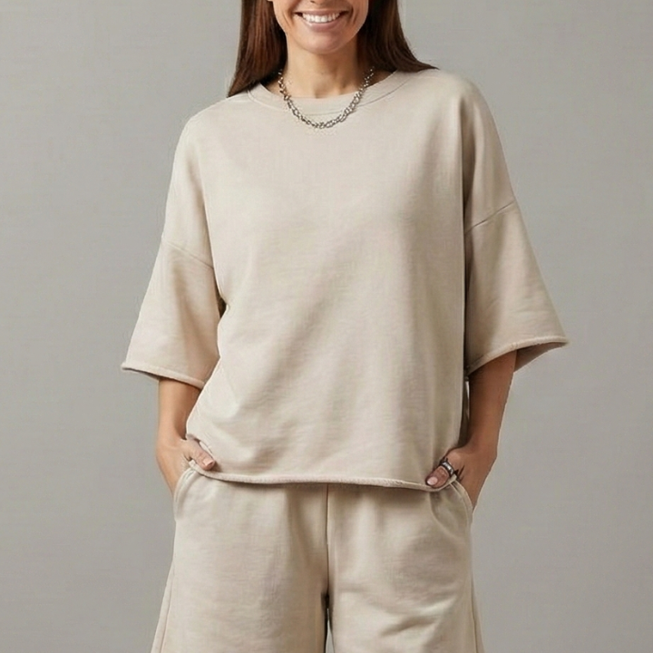 Women’s Two-Piece Set with Crop Top and Drawstring Shorts