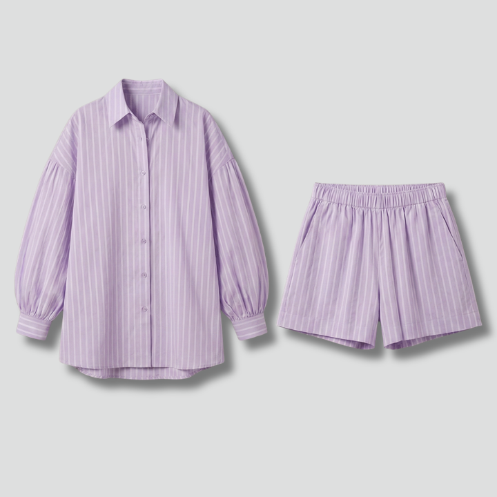 Women’s Two Piece Set with Button Shirt and Shorts