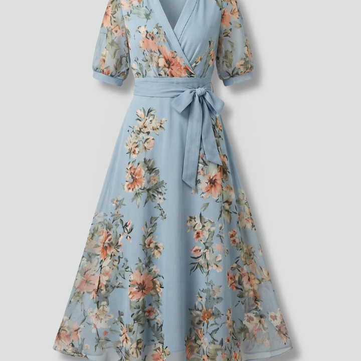 Women’s Wrap Dress with V-Neck and Waist Tie