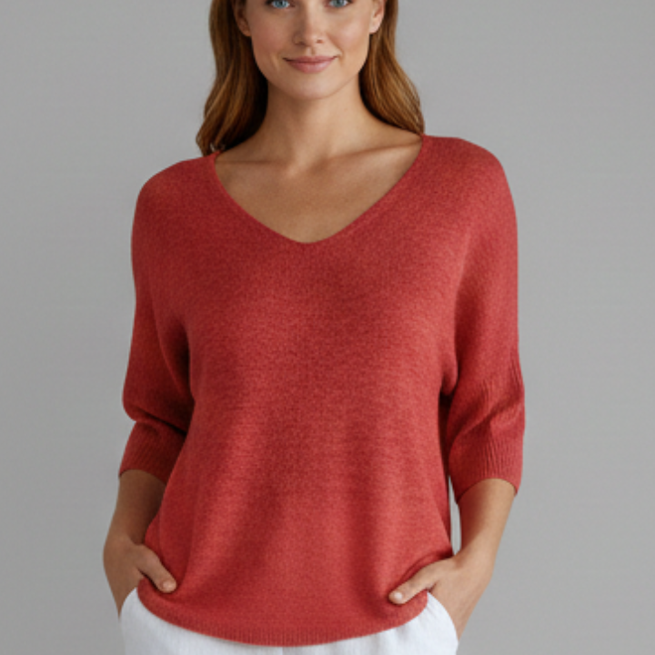 Women’s top with V neckline and elbow sleeves